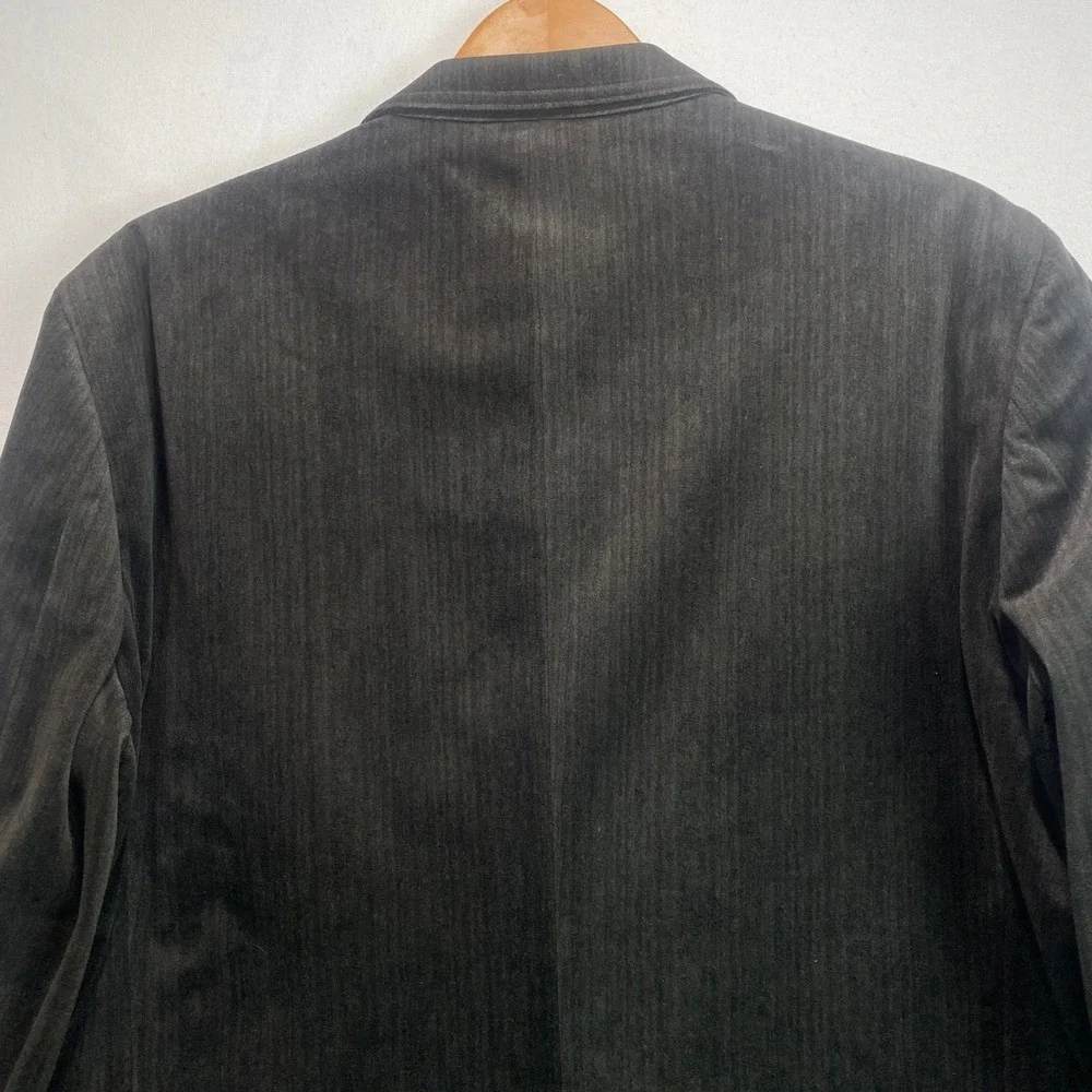 Kansai Yamamoto Mens Olive Green Faux Suede Two Button Blazer Jacket Size L